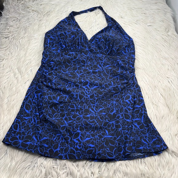 L.L. Bean Other - L.L. Bean Women's 22W Shaping Swimwear Clasp‎ Halter Dress Print Blue Floral